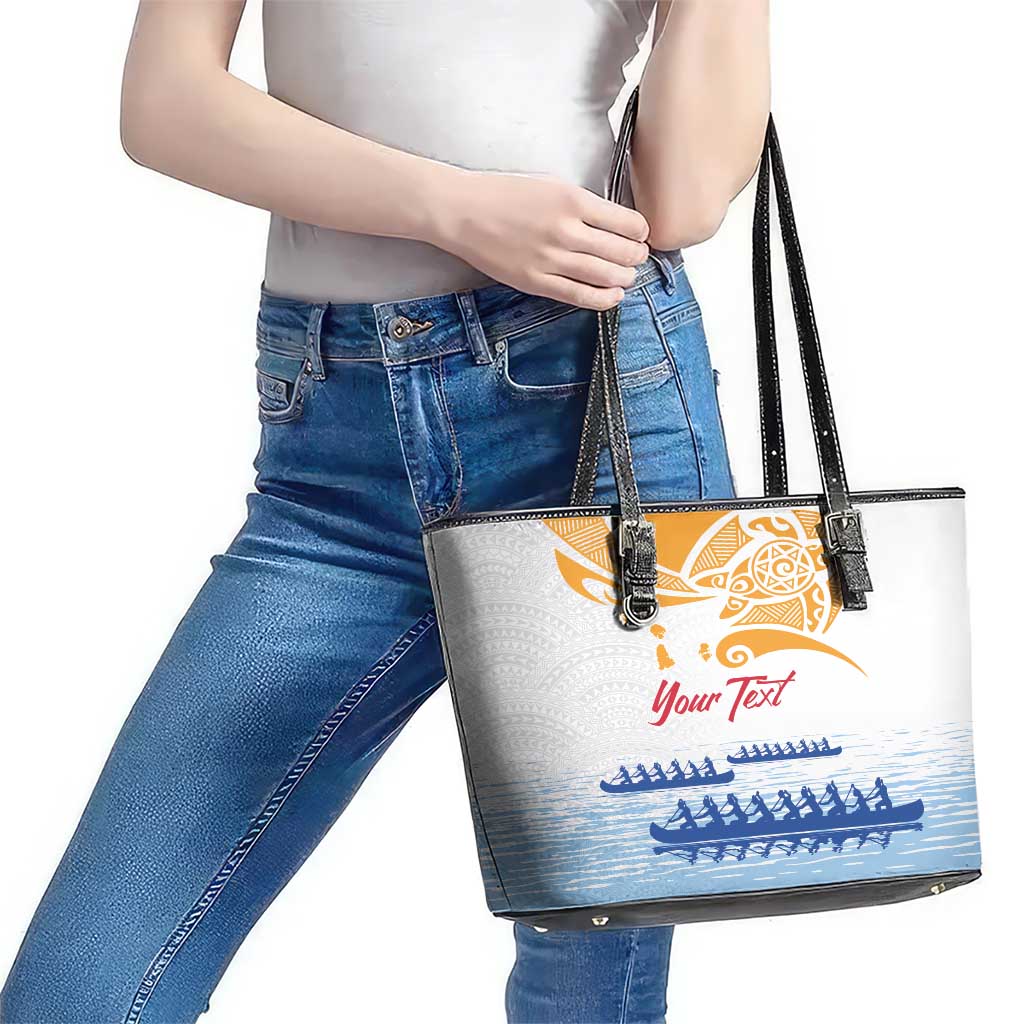 Personalised Hawaiki Nui Va'a French Polynesian Pattern Leather Tote Bag White Color LT03 - Polynesian Pride