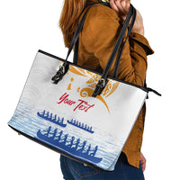 Personalised Hawaiki Nui Va'a French Polynesian Pattern Leather Tote Bag White Color LT03 - Polynesian Pride