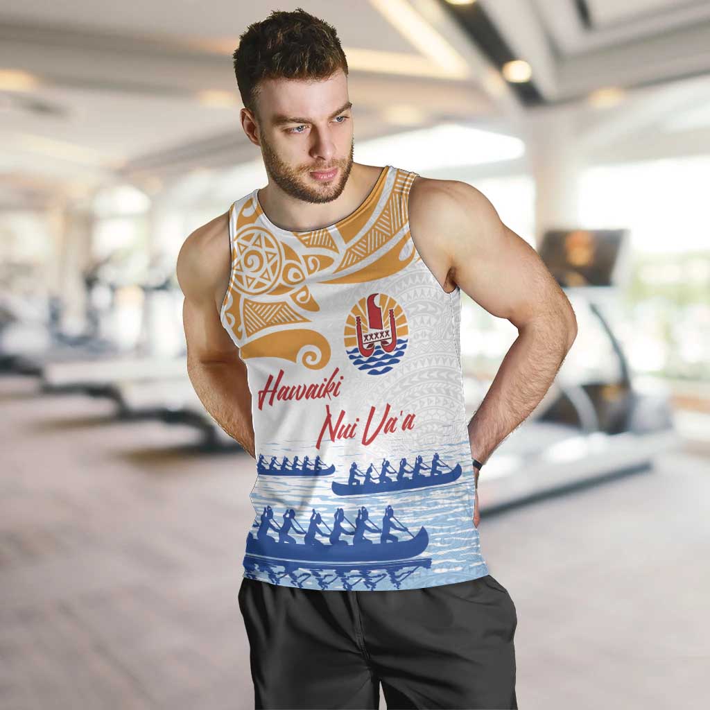 Personalised Hawaiki Nui Va'a French Polynesian Pattern Men Tank Top White Color LT03 White - Polynesian Pride