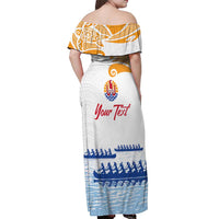Personalised Hawaiki Nui Va'a French Polynesian Pattern Off Shoulder Maxi Dress White Color LT03 - Polynesian Pride