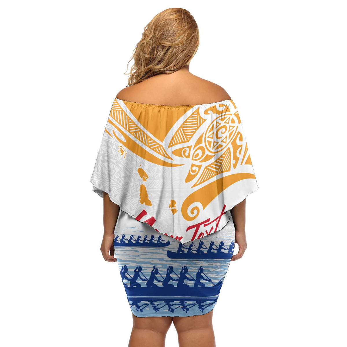 Personalised Hawaiki Nui Va'a French Polynesian Pattern Off Shoulder Short Dress White Color LT03 - Polynesian Pride