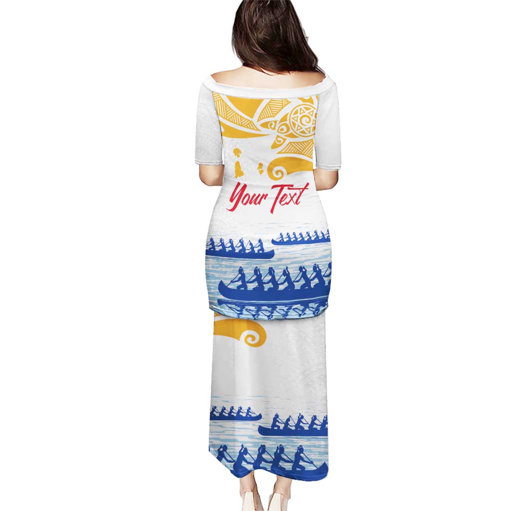 Personalised Hawaiki Nui Va'a French Polynesian Pattern Puletasi White Color LT03 - Polynesian Pride