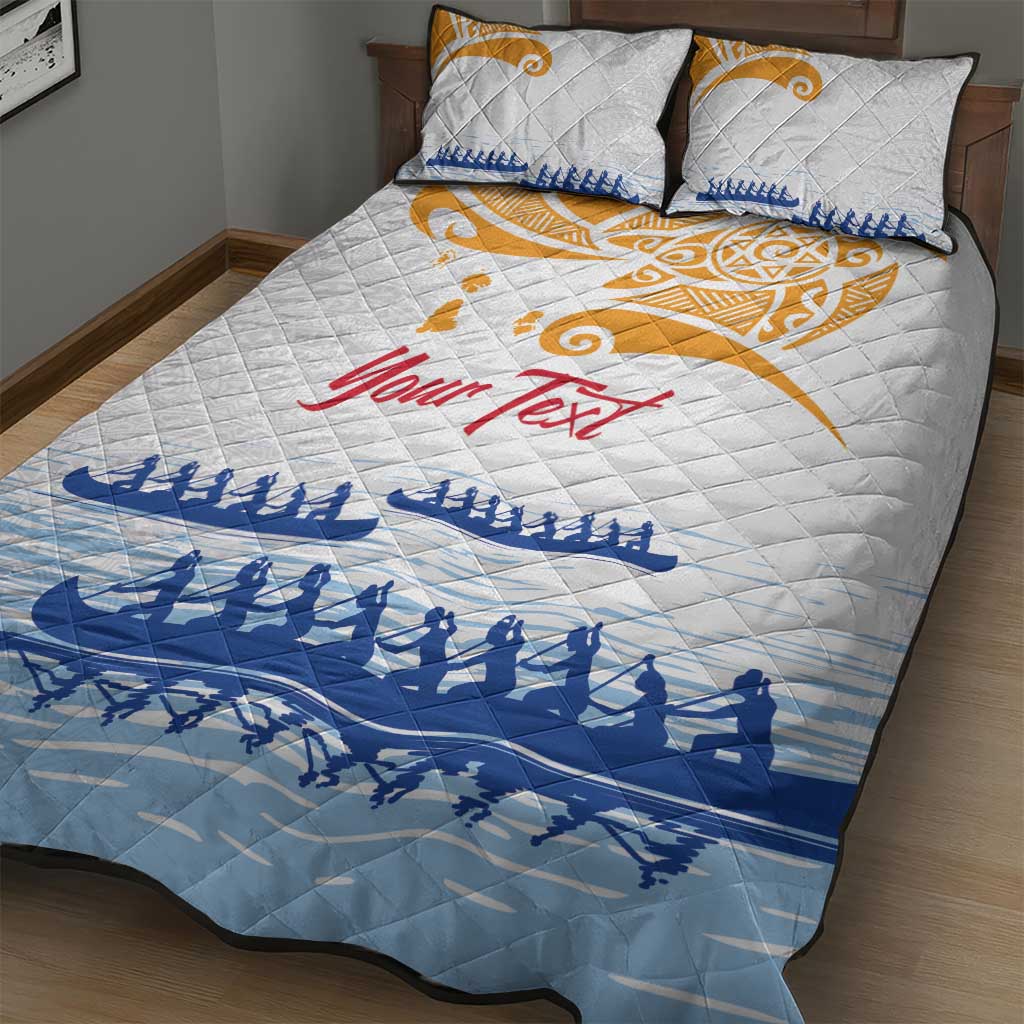 Personalised Hawaiki Nui Va'a French Polynesian Pattern Quilt Bed Set White Color LT03 - Polynesian Pride