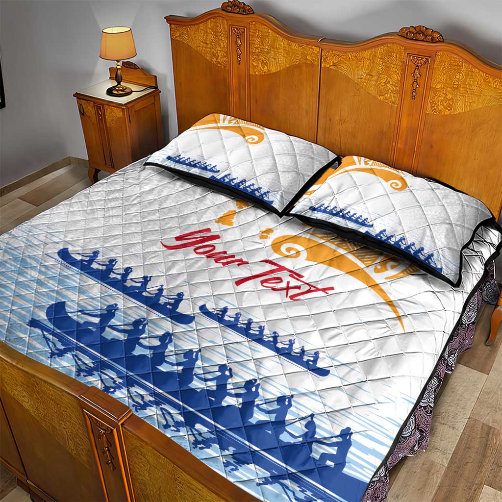 Personalised Hawaiki Nui Va'a French Polynesian Pattern Quilt Bed Set White Color LT03 - Polynesian Pride