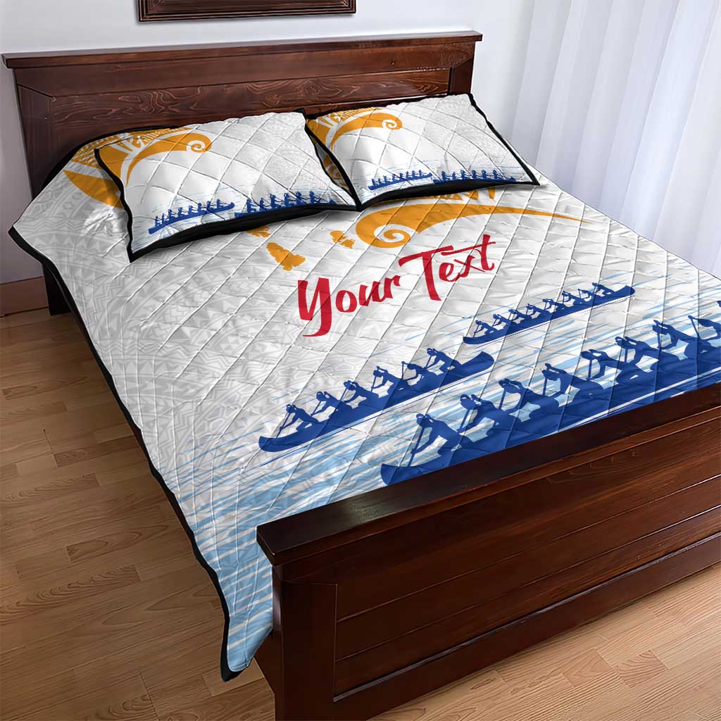 Personalised Hawaiki Nui Va'a French Polynesian Pattern Quilt Bed Set White Color LT03 - Polynesian Pride