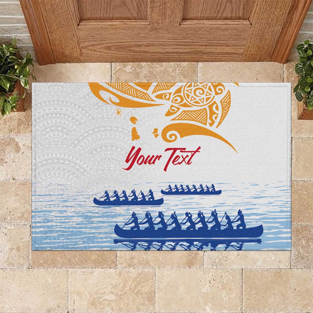 Personalised Hawaiki Nui Va'a French Polynesian Pattern Rubber Doormat White Color