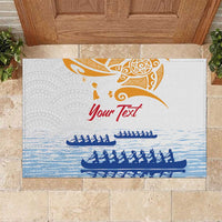 Personalised Hawaiki Nui Va'a French Polynesian Pattern Rubber Doormat White Color LT03 White - Polynesian Pride