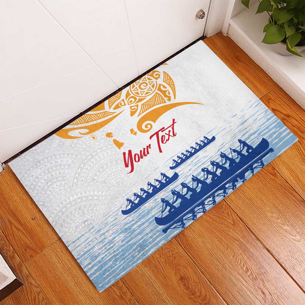 Personalised Hawaiki Nui Va'a French Polynesian Pattern Rubber Doormat White Color LT03 - Polynesian Pride