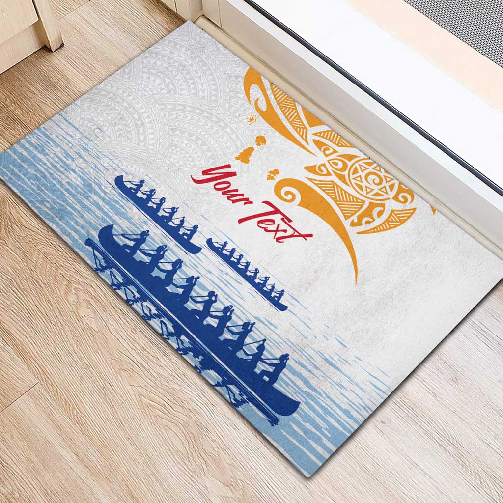 Personalised Hawaiki Nui Va'a French Polynesian Pattern Rubber Doormat White Color LT03 - Polynesian Pride