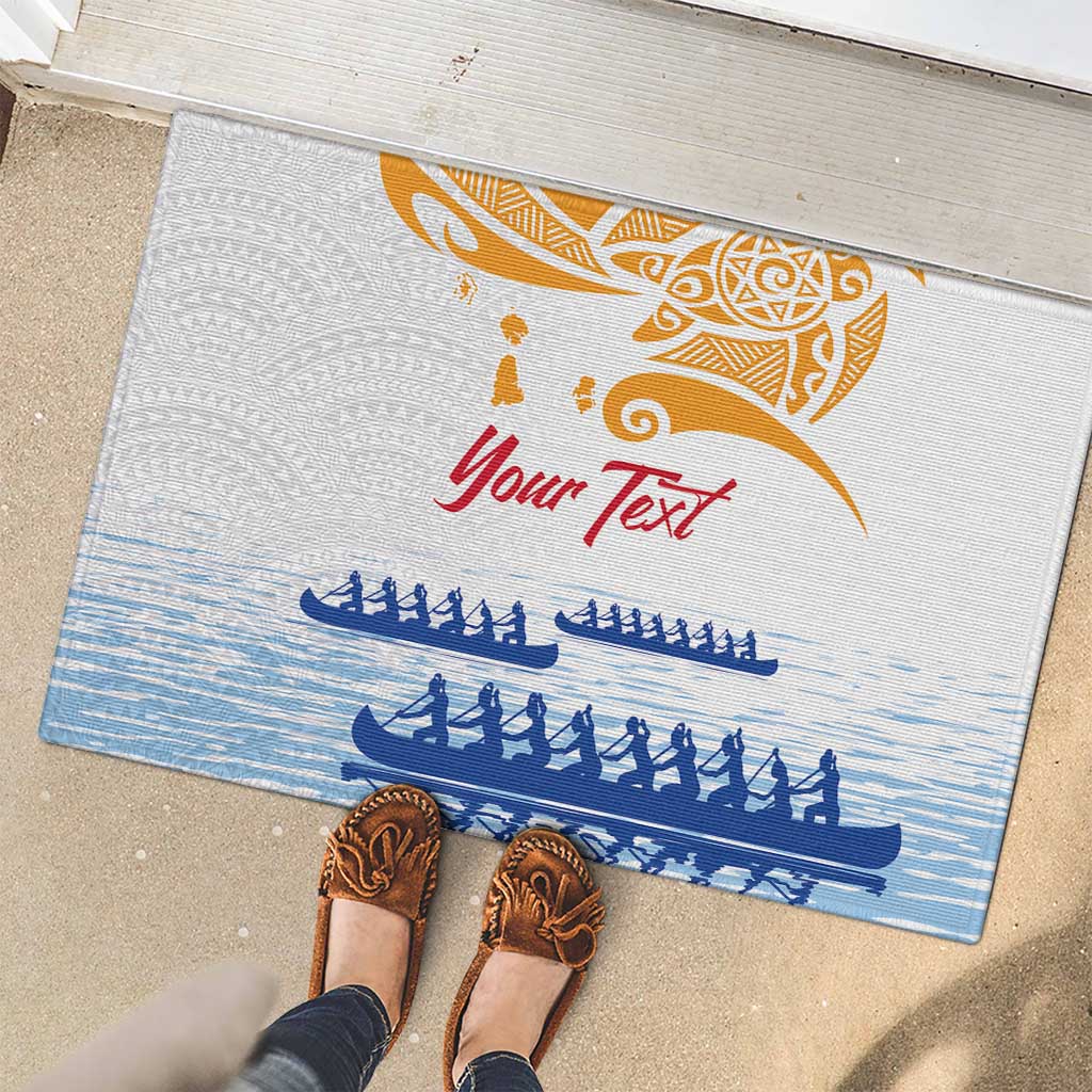 Personalised Hawaiki Nui Va'a French Polynesian Pattern Rubber Doormat White Color LT03 - Polynesian Pride