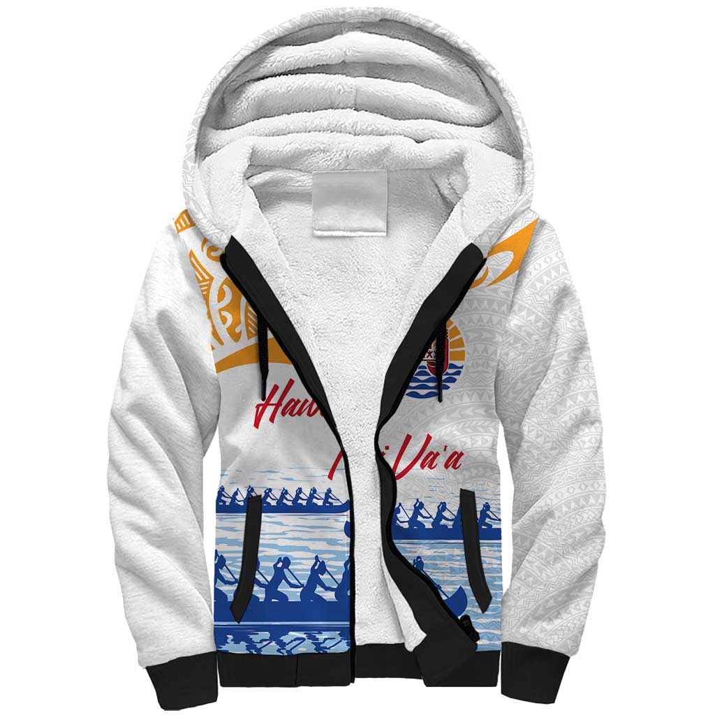 Personalised Hawaiki Nui Va'a French Polynesian Pattern Sherpa Hoodie White Color LT03 Unisex White - Polynesian Pride