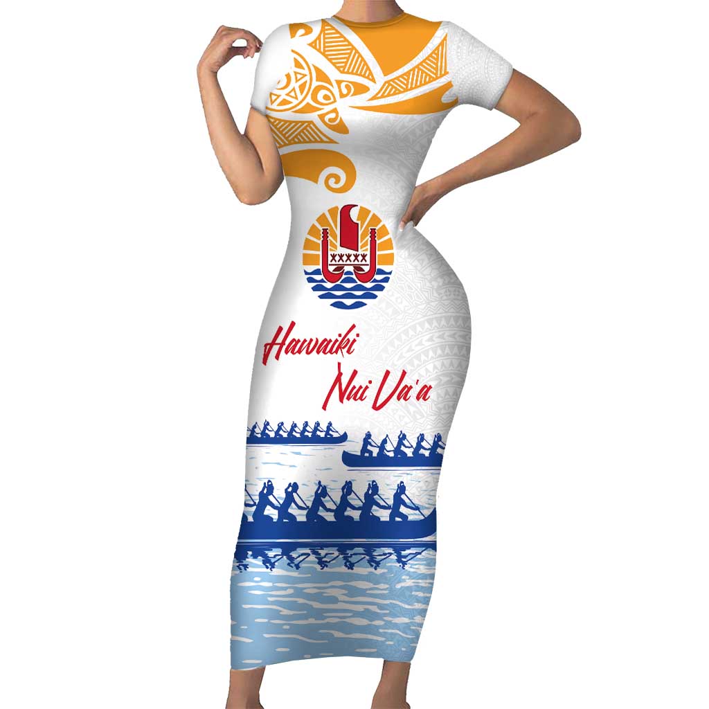 Personalised Hawaiki Nui Va'a French Polynesian Pattern Short Sleeve Bodycon Dress White Color