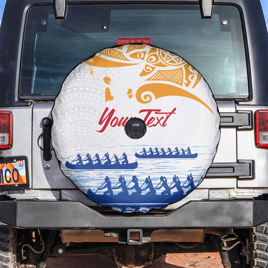 Personalised Hawaiki Nui Va'a French Polynesian Pattern Spare Tire Cover White Color LT03 White - Polynesian Pride