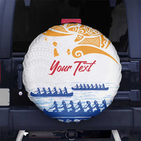 Personalised Hawaiki Nui Va'a French Polynesian Pattern Spare Tire Cover White Color LT03 - Polynesian Pride