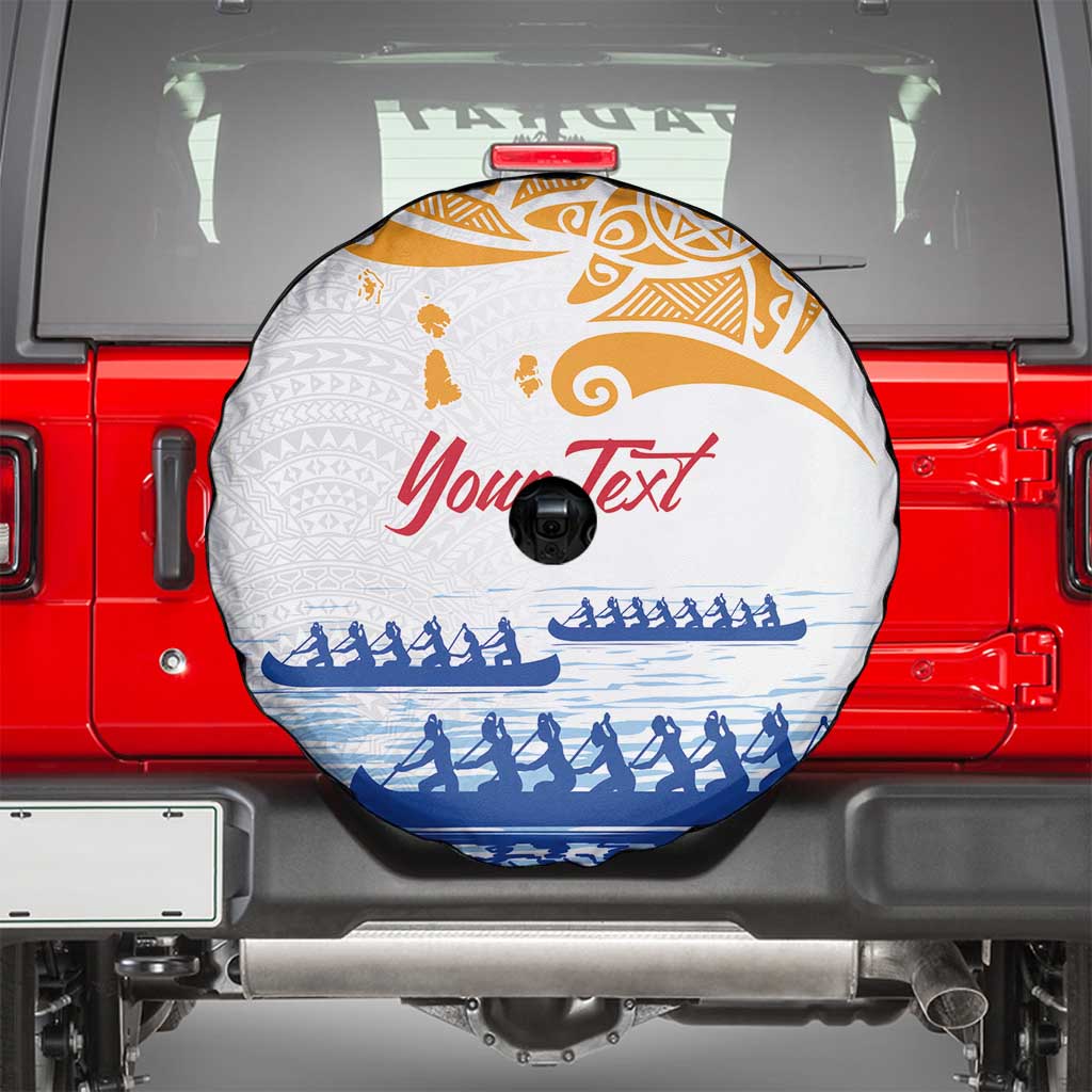 Personalised Hawaiki Nui Va'a French Polynesian Pattern Spare Tire Cover White Color LT03 - Polynesian Pride