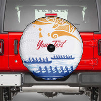 Personalised Hawaiki Nui Va'a French Polynesian Pattern Spare Tire Cover White Color LT03 - Polynesian Pride