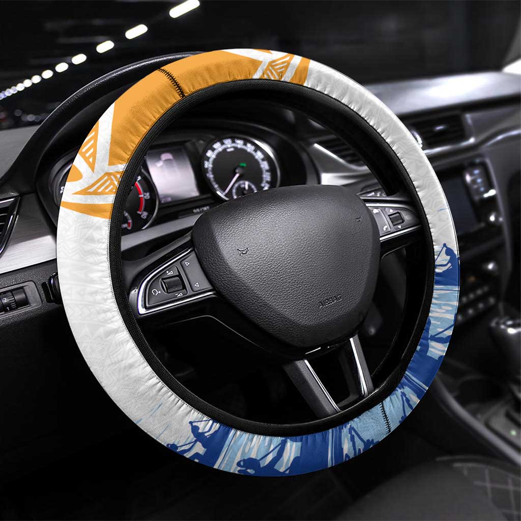 Hawaiki Nui Va'a French Polynesian Pattern Steering Wheel Cover White Color