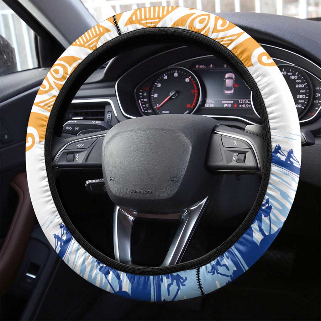 Hawaiki Nui Va'a French Polynesian Pattern Steering Wheel Cover White Color LT03 - Polynesian Pride