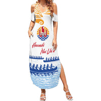 Personalised Hawaiki Nui Va'a French Polynesian Pattern Summer Maxi Dress White Color LT03 Women White - Polynesian Pride