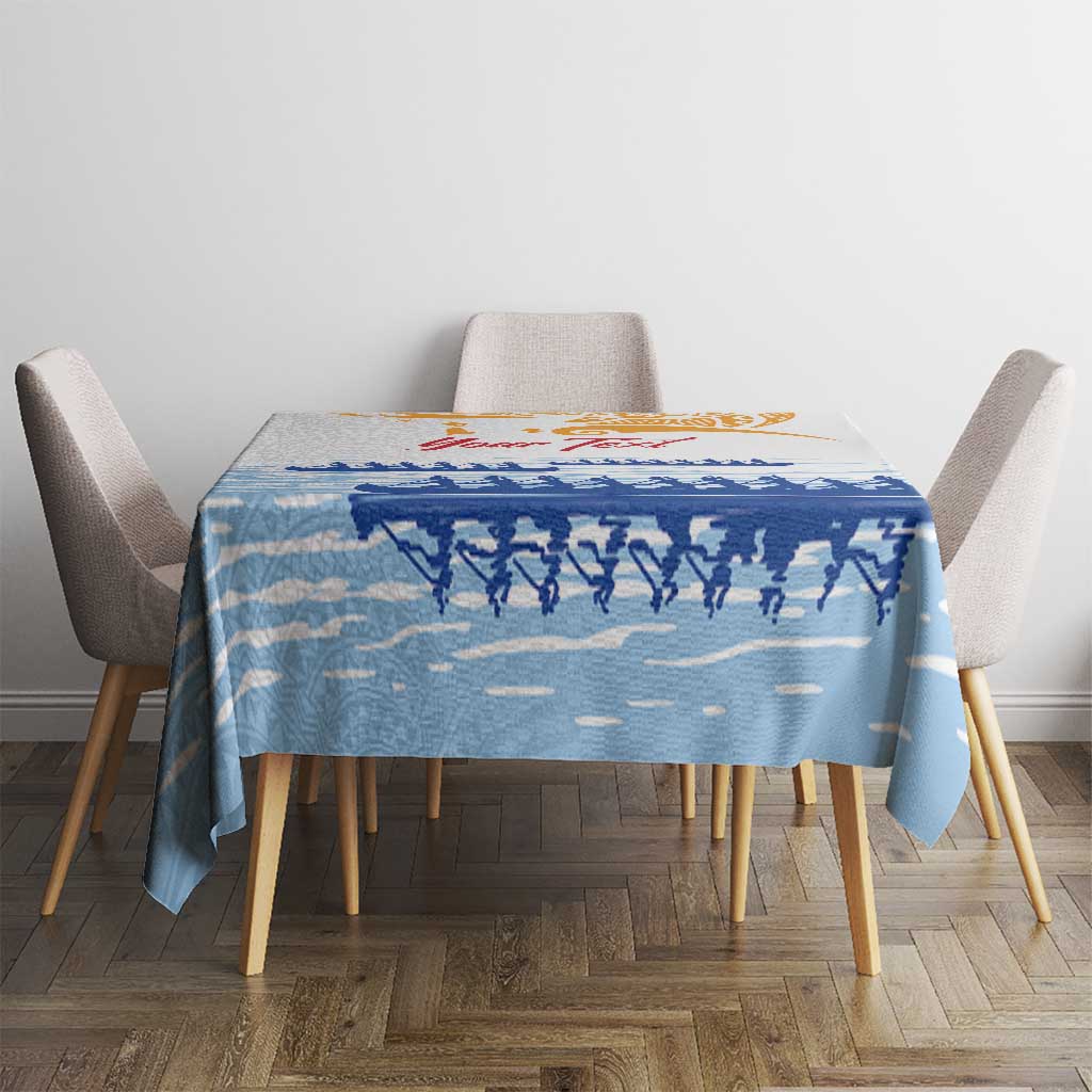 Personalised Hawaiki Nui Va'a French Polynesian Pattern Tablecloth White Color LT03 - Polynesian Pride