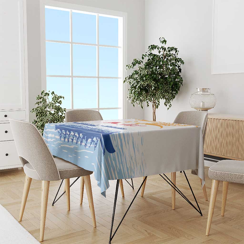 Personalised Hawaiki Nui Va'a French Polynesian Pattern Tablecloth White Color LT03 - Polynesian Pride