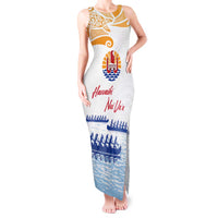 Personalised Hawaiki Nui Va'a French Polynesian Pattern Tank Maxi Dress White Color LT03 Women White - Polynesian Pride