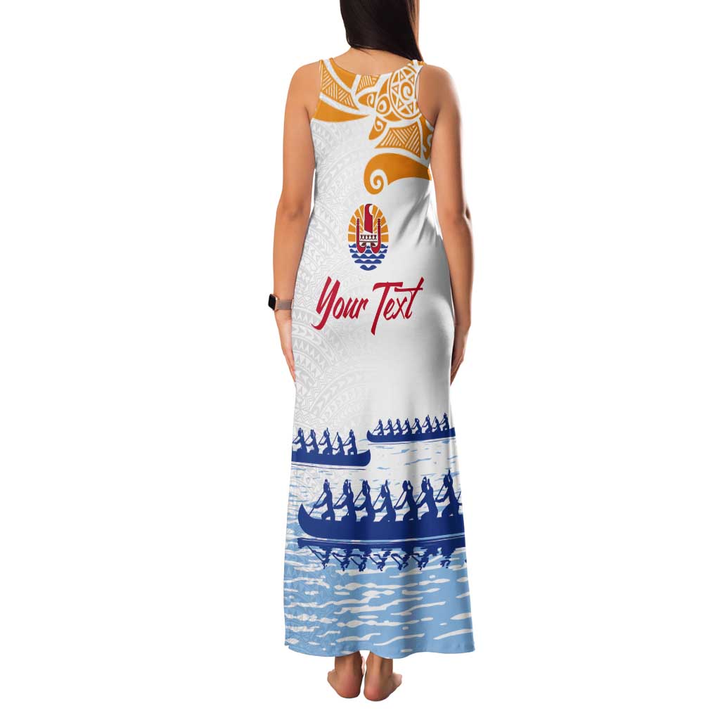 Personalised Hawaiki Nui Va'a French Polynesian Pattern Tank Maxi Dress White Color LT03 - Polynesian Pride