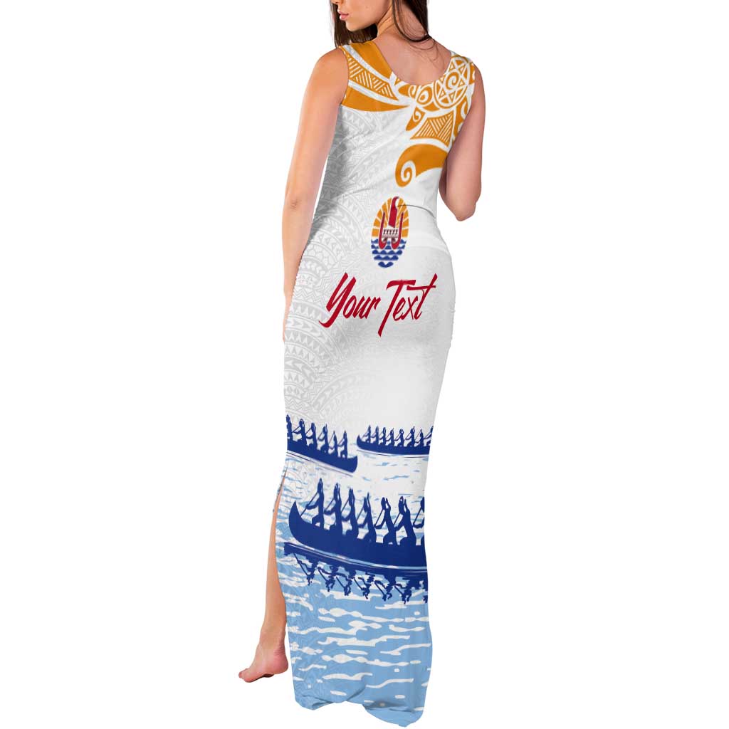 Personalised Hawaiki Nui Va'a French Polynesian Pattern Tank Maxi Dress White Color LT03 - Polynesian Pride
