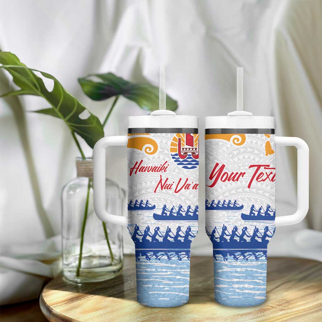 Personalised Hawaiki Nui Va'a French Polynesian Pattern Tumbler With Handle White Color LT03 - Polynesian Pride