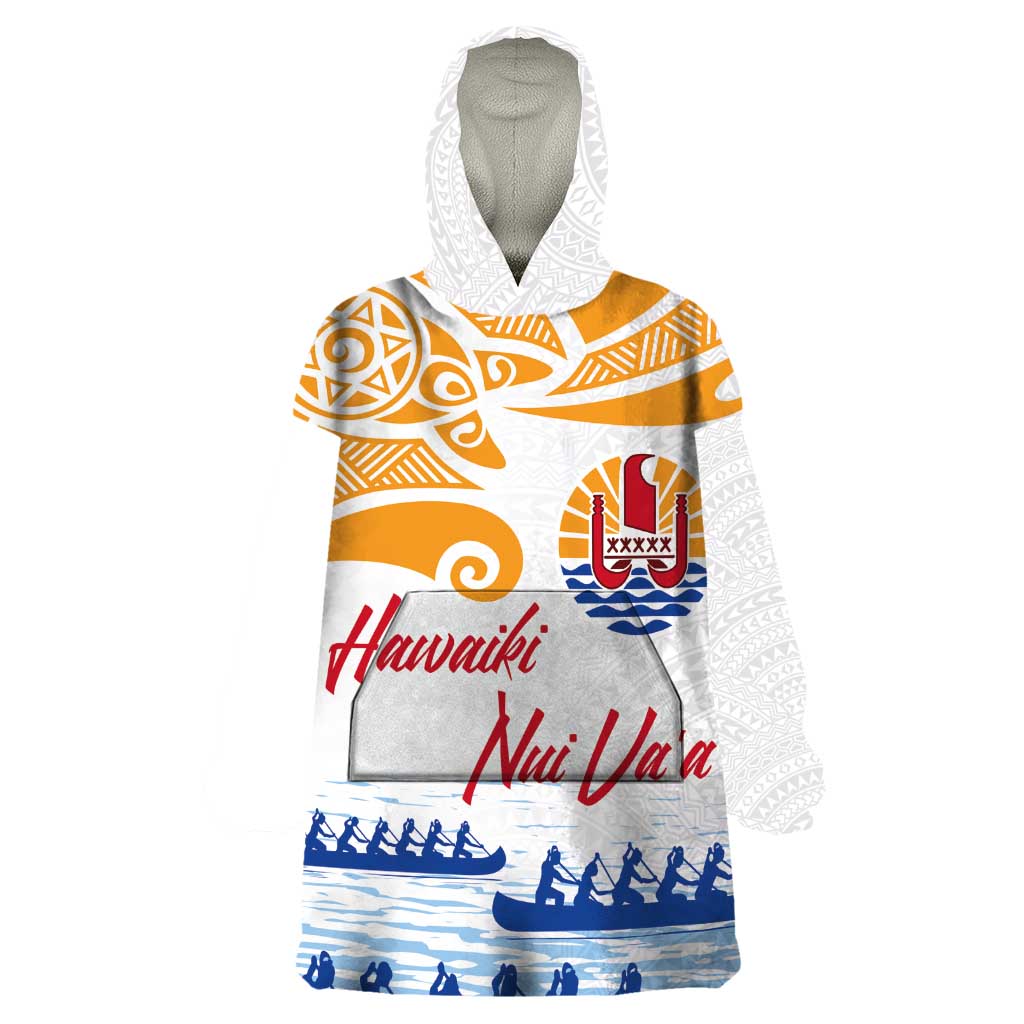 Personalised Hawaiki Nui Va'a French Polynesian Pattern Wearable Blanket Hoodie White Color