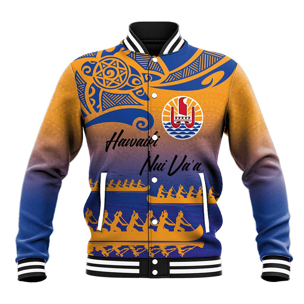 Personalised Hawaiki Nui Va'a French Polynesian Pattern Baseball Jacket Sunset Color