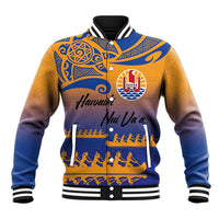 Personalised Hawaiki Nui Va'a French Polynesian Pattern Baseball Jacket Sunset Color LT03 Unisex Yellow - Polynesian Pride