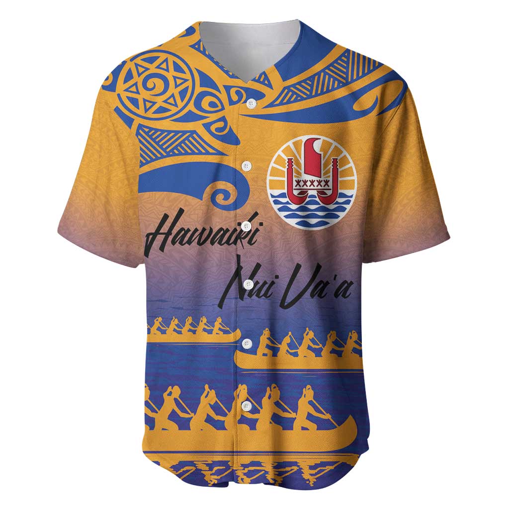 Personalised Hawaiki Nui Va'a French Polynesian Pattern Baseball Jersey Sunset Color