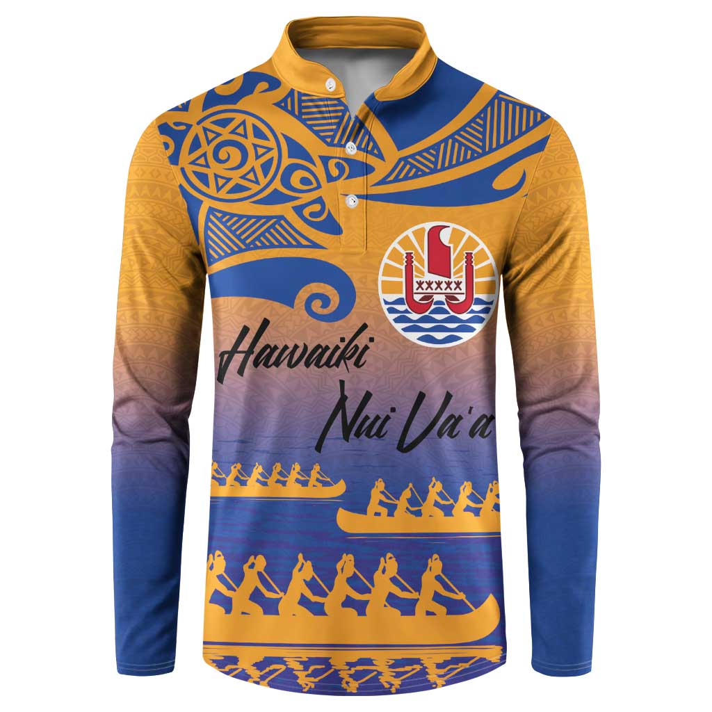 Personalised Hawaiki Nui Va'a French Polynesian Pattern Button Sweatshirt Sunset Color