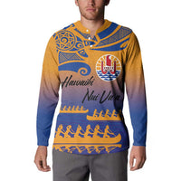Personalised Hawaiki Nui Va'a French Polynesian Pattern Button Sweatshirt Sunset Color LT03 - Polynesian Pride
