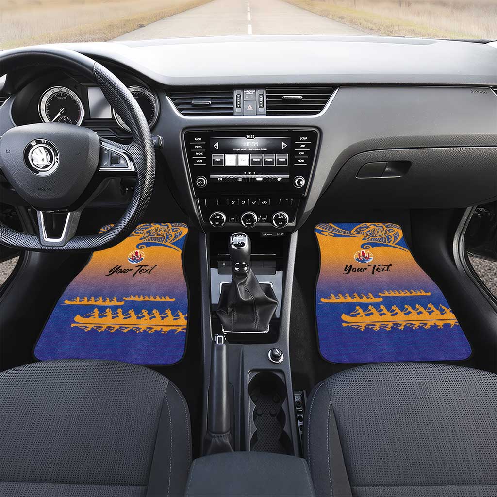 Personalised Hawaiki Nui Va'a French Polynesian Pattern Car Mats Sunset Color LT03 Set 2pcs - Front Yellow - Polynesian Pride