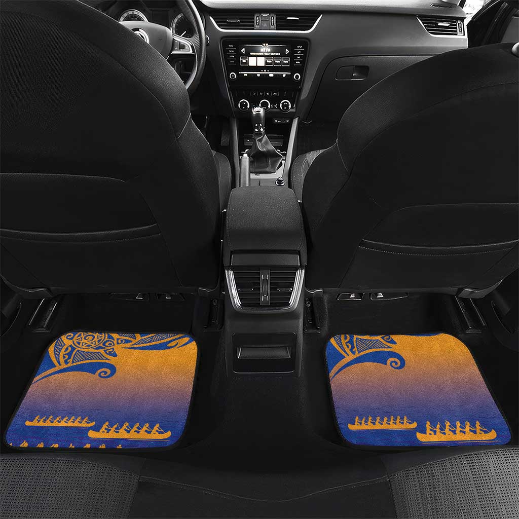 Personalised Hawaiki Nui Va'a French Polynesian Pattern Car Mats Sunset Color LT03 Set 2pcs - Back Yellow - Polynesian Pride