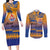 Personalised Hawaiki Nui Va'a French Polynesian Pattern Couples Matching Long Sleeve Bodycon Dress and Long Sleeve Button Shirt Sunset Color