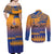 Personalised Hawaiki Nui Va'a French Polynesian Pattern Couples Matching Off Shoulder Maxi Dress and Long Sleeve Button Shirt Sunset Color