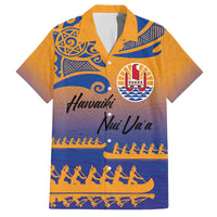 Personalised Hawaiki Nui Va'a French Polynesian Pattern Family Matching Puletasi and Hawaiian Shirt Sunset Color LT03 Dad's Shirt - Short Sleeve Yellow - Polynesian Pride