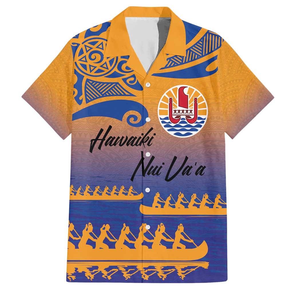 Personalised Hawaiki Nui Va'a French Polynesian Pattern Hawaiian Shirt Sunset Color LT03 Yellow - Polynesian Pride