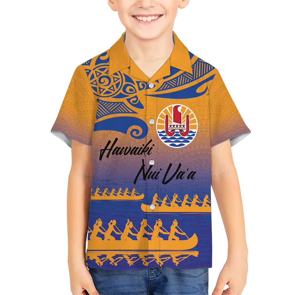 Personalised Hawaiki Nui Va'a French Polynesian Pattern Hawaiian Shirt Sunset Color LT03 - Polynesian Pride