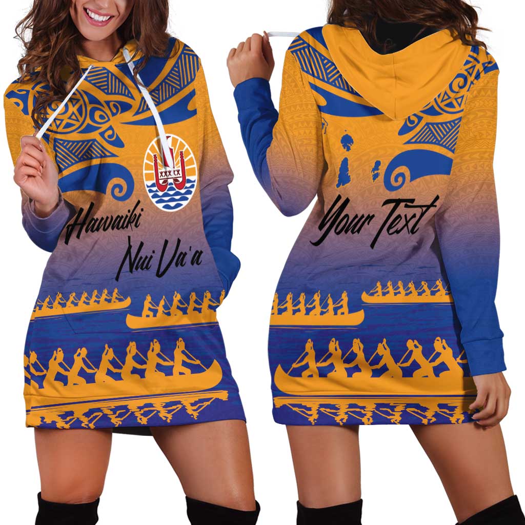 Personalised Hawaiki Nui Va'a French Polynesian Pattern Hoodie Dress Sunset Color LT03 - Polynesian Pride