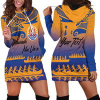 Personalised Hawaiki Nui Va'a French Polynesian Pattern Hoodie Dress Sunset Color LT03 - Polynesian Pride