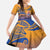 Personalised Hawaiki Nui Va'a French Polynesian Pattern Kid Short Sleeve Dress Sunset Color