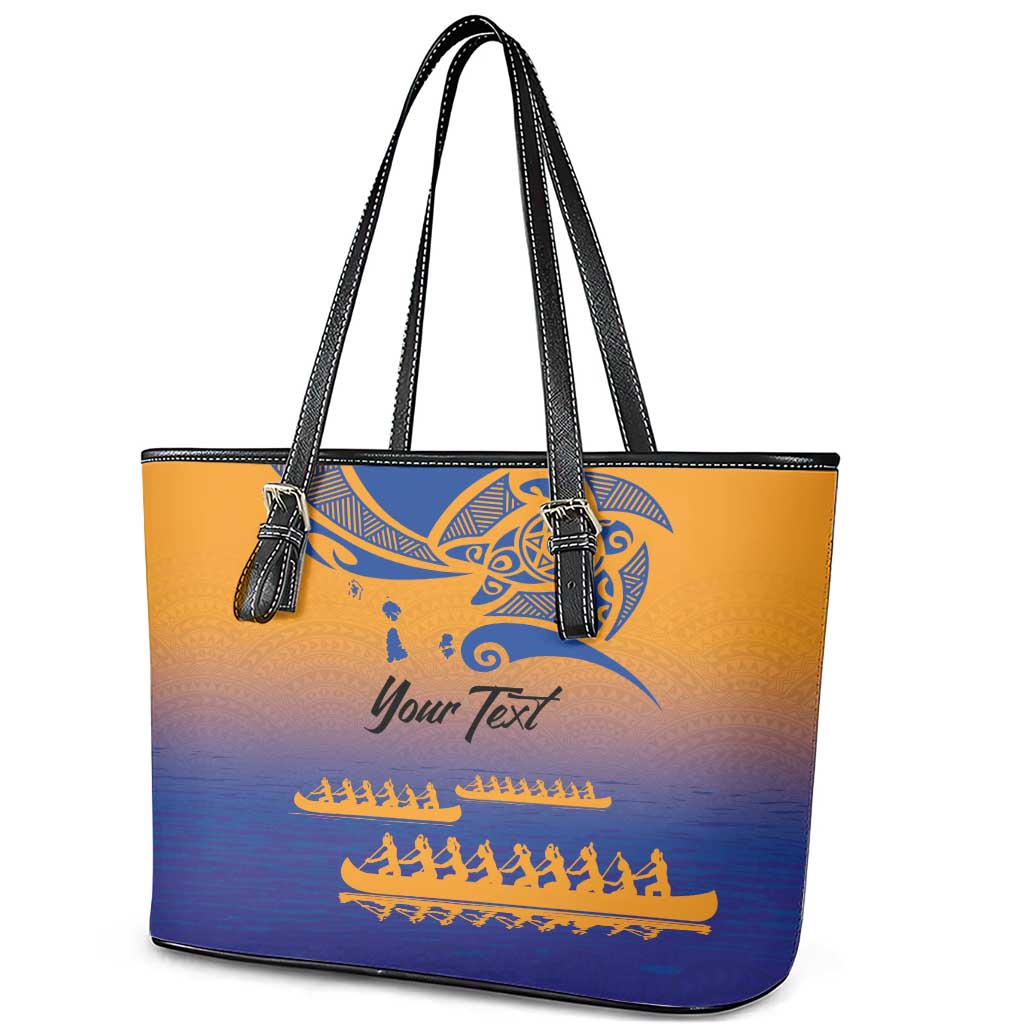 Personalised Hawaiki Nui Va'a French Polynesian Pattern Leather Tote Bag Sunset Color LT03 - Polynesian Pride