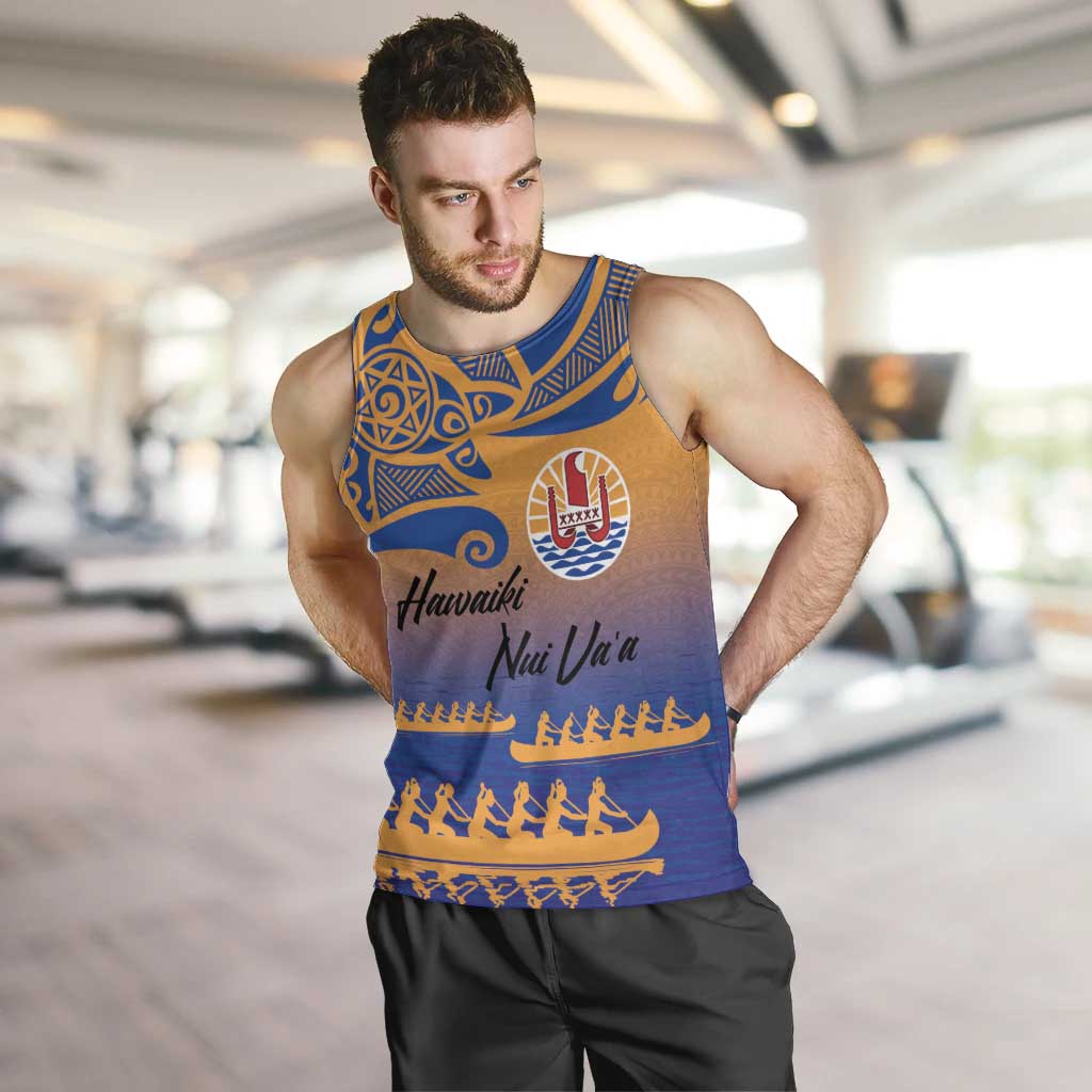 Personalised Hawaiki Nui Va'a French Polynesian Pattern Men Tank Top Sunset Color LT03 Yellow - Polynesian Pride