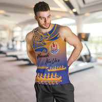 Personalised Hawaiki Nui Va'a French Polynesian Pattern Men Tank Top Sunset Color LT03 Yellow - Polynesian Pride