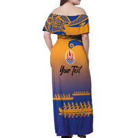 Personalised Hawaiki Nui Va'a French Polynesian Pattern Off Shoulder Maxi Dress Sunset Color LT03 - Polynesian Pride