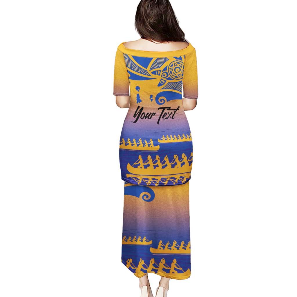 Personalised Hawaiki Nui Va'a French Polynesian Pattern Puletasi Sunset Color LT03 - Polynesian Pride